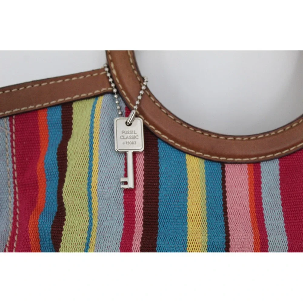 Fossil multi color stripes leather trim purse handbag shoulder bag Vintage 78082